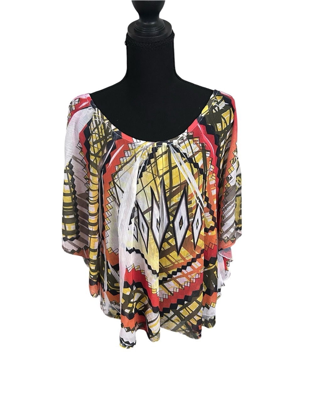 Apt. 9 Multicolor Geometric Boho Blouse - Yellow, Red, Black, White Size XL
